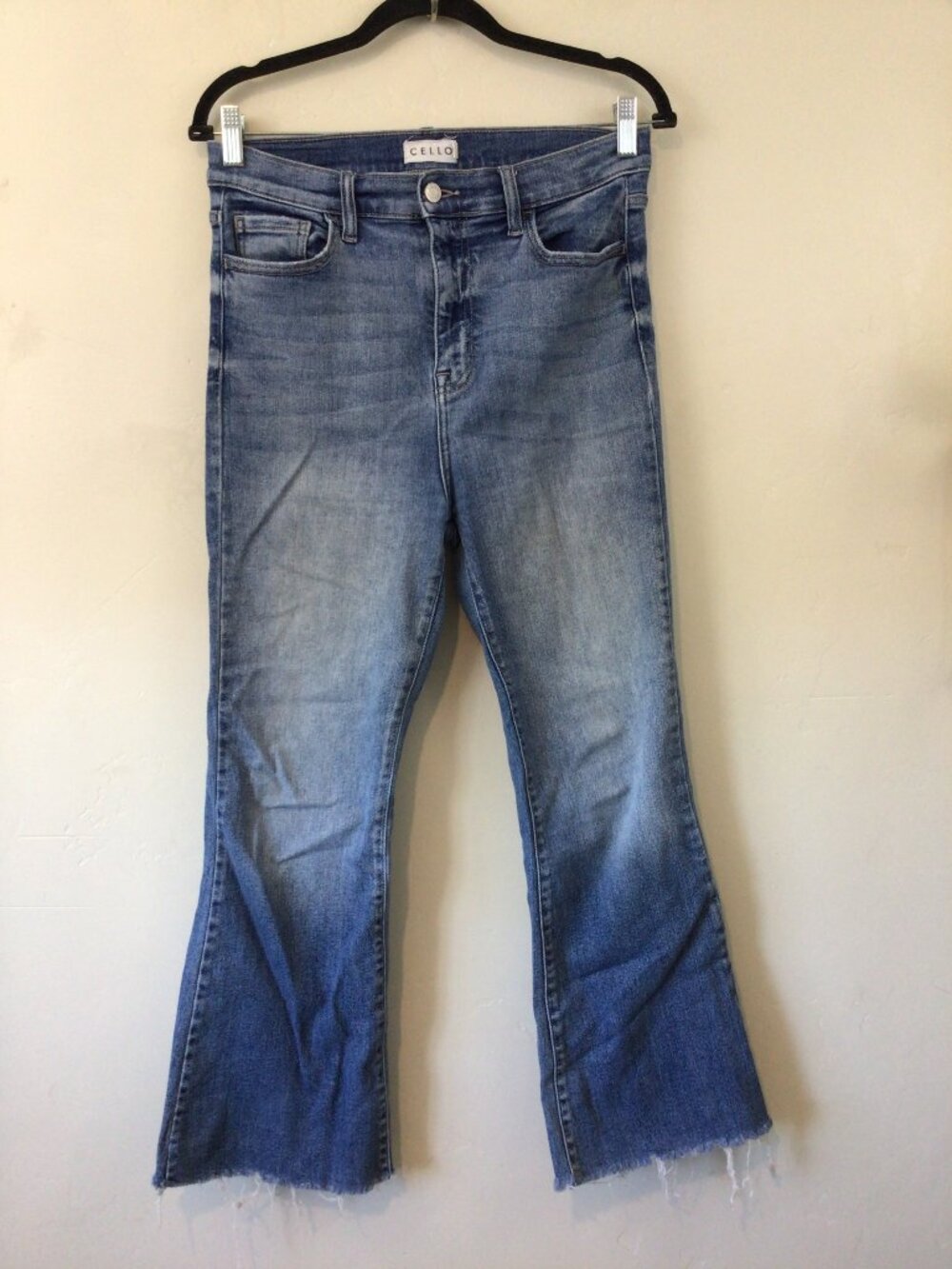 Cello Cropped Fray Flare Leg Blue Jeans